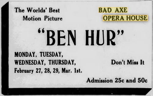 Bad Axe Opera House - 24 Feb 1928 Ad (newer photo)